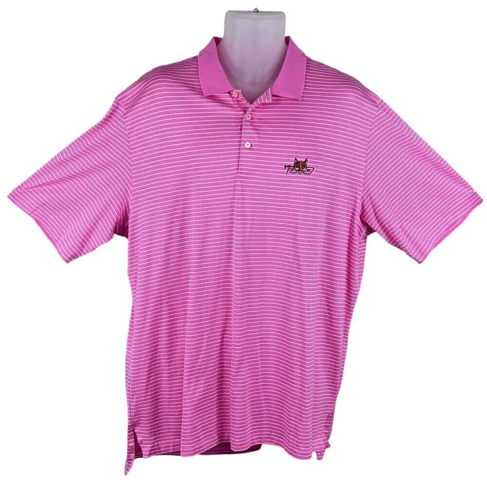 Polo Golf Ralph Lauren Mens XL Pink Striped Pima Cotton Fox Embroidery Preppy